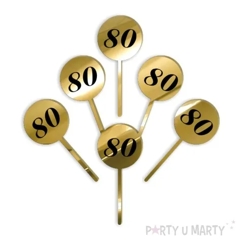 pikery akrylowe cyfra 80 urodziny zloty lustrzany 6 szt