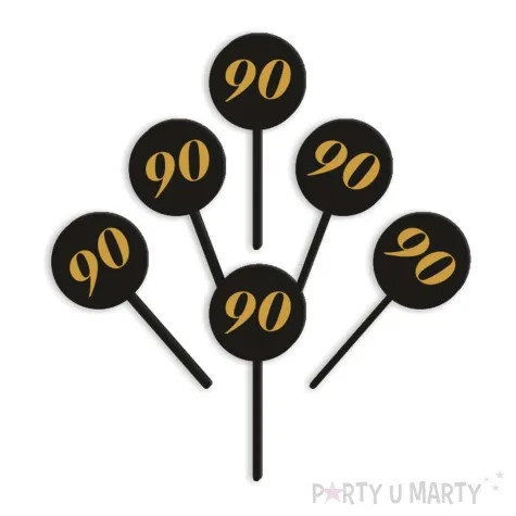pikery akrylowe cyfra 90 urodziny czarne 6 szt