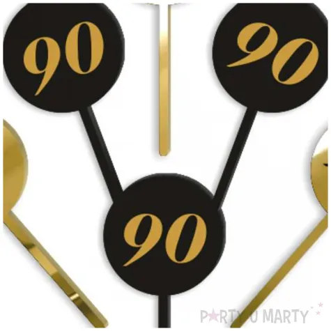 pikery akrylowe cyfra 90 urodziny zloto czarne 6 szt