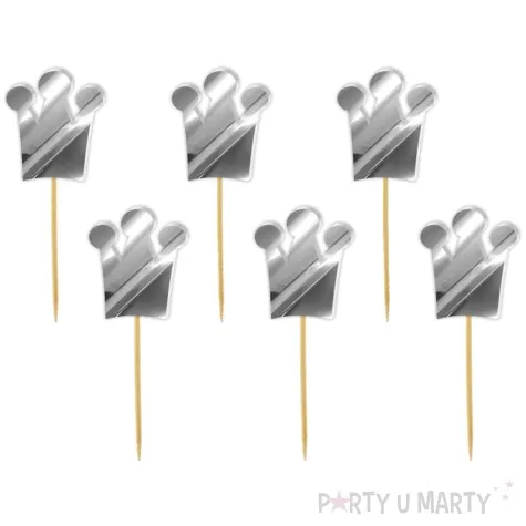 pikery akrylowe korony srebrny lustrzany 6 szt