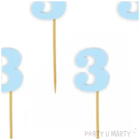 pikery akrylowe liczba 3 blekitny pastelowy 6 szt