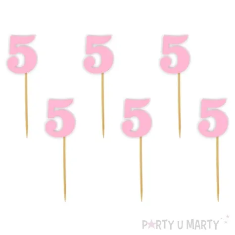 pikery akrylowe liczba 5 rozowy pastelowy 6 szt