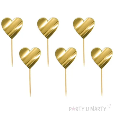 pikery akrylowe serduszka zloty lustrzany 6 szt