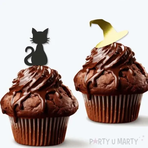 pikery blyszczace andrzejki kot i kapelusz zloto czarne 6 szt