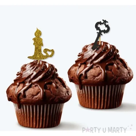 pikery brokatowe andrzejki klucz i swieca zloto czarne 6 szt