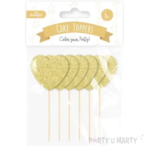 pikery brokatowe serca zlote partypal 6 szt