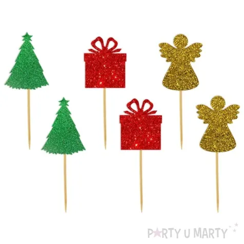 pikery brokatowe swieta z prezentem mix 6 szt