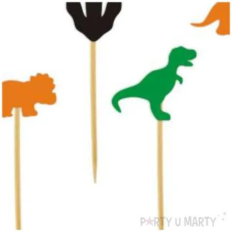 pikery dino party zielone czarne pomaranczowe 8 cm 6 szt