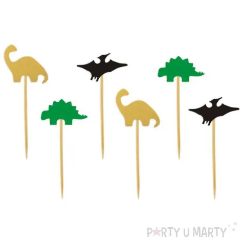 pikery dino party zielone czarne zlote 8 cm 6 szt