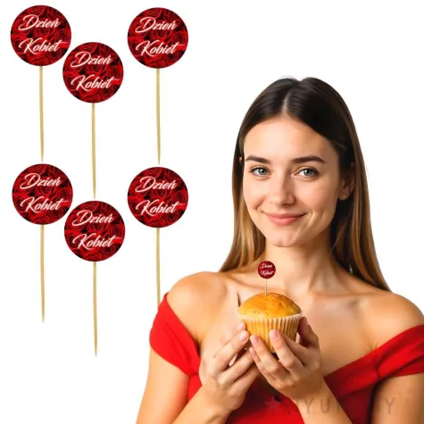 pikery dzien kobiet czerwone roze 6 szt