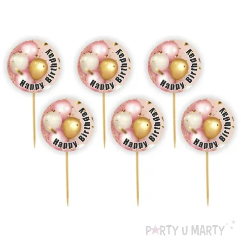 pikery happy birthday czarny rozowe baloniki 6 szt