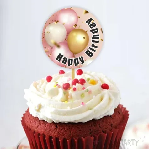 pikery happy birthday czarny rozowe baloniki 6 szt