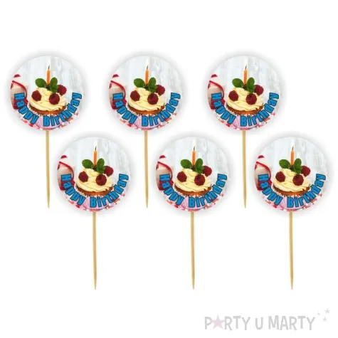 pikery happy birthday muffinka niebieski napis 6 szt