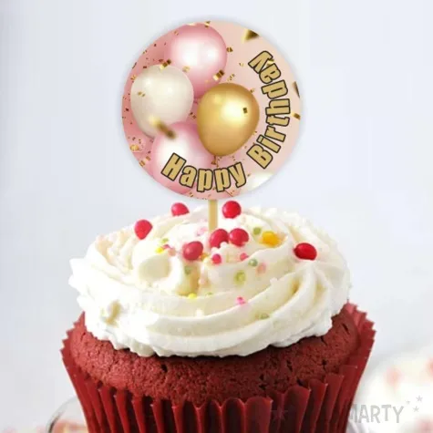 pikery happy birthday zloty rozowe baloniki 6 szt