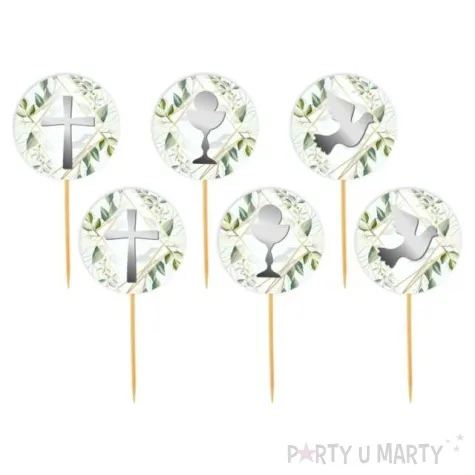 pikery komunia swieta listki szare 6 szt