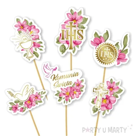 pikery komunia swieta rozowe serce 8 cm 6 szt