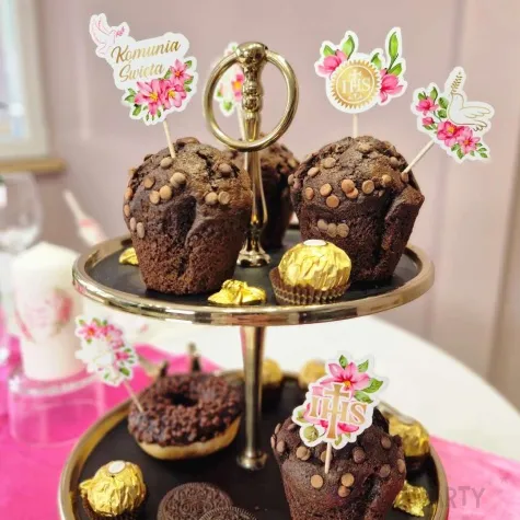 pikery komunia swieta rozowe serce 8 cm 6 szt