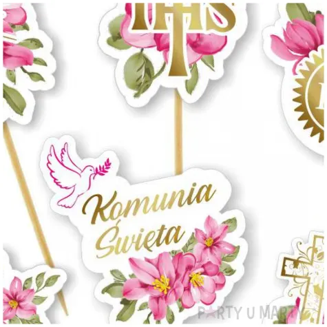 pikery komunia swieta rozowe serce 8 cm 6 szt