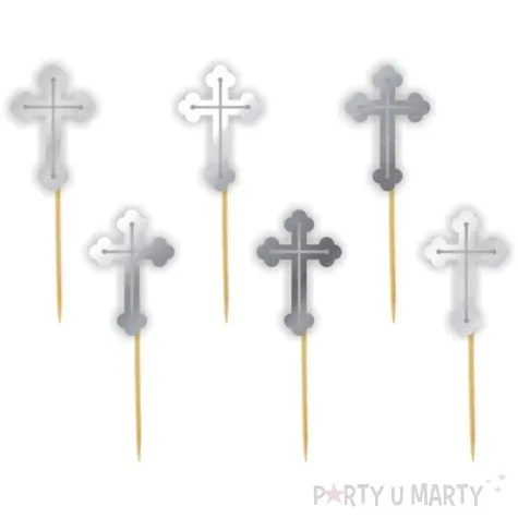 pikery krzyz srebrne metaliczne 9 cm 6 szt