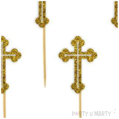 pikery krzyz zlote brokatowe 9 cm 6 szt