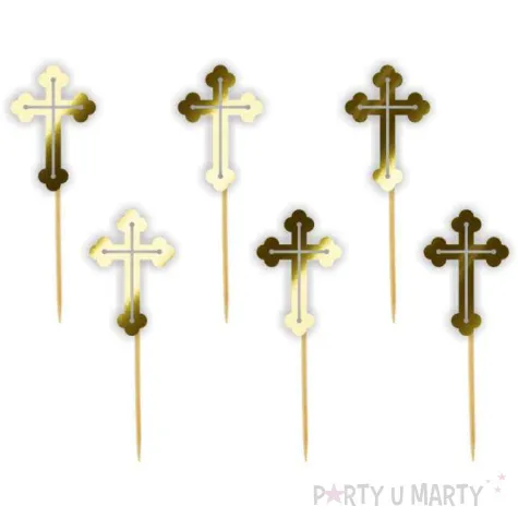 pikery krzyz zlote metaliczne 9 cm 6 szt