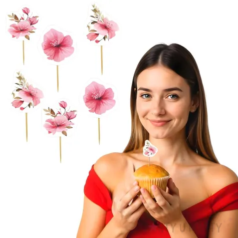 pikery kwiat jabloni dekoracja babeczek muffinek na baby shower dzien kobiet 8 cm 6 szt