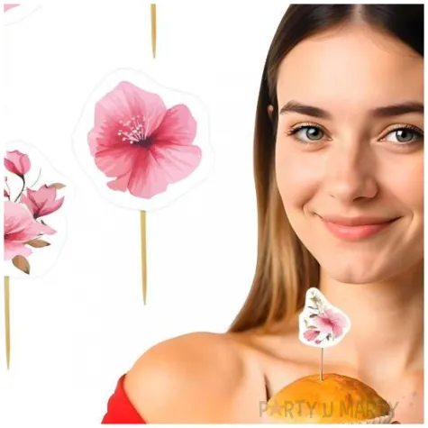 pikery kwiat jabloni dekoracja babeczek muffinek na baby shower dzien kobiet 8 cm 6 szt