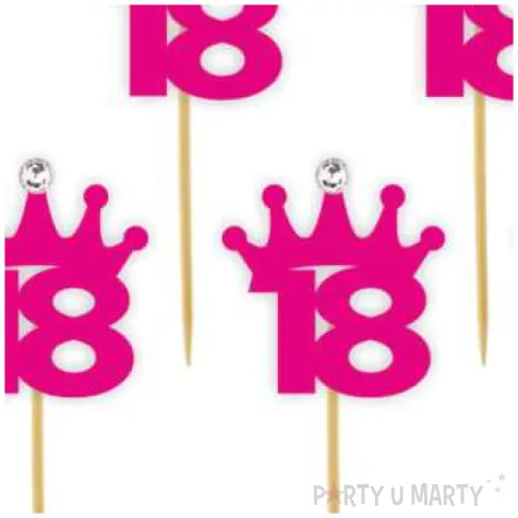 pikery liczba 18 korona z cyrkonia fuksja 6 szt