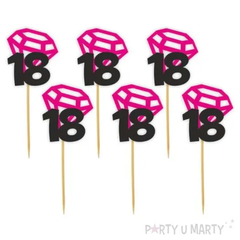 pikery liczba 18 z diamentem fuksja 6 szt