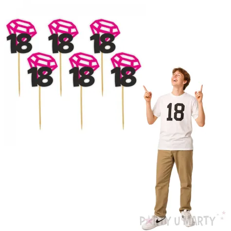 pikery liczba 18 z diamentem fuksja 6 szt