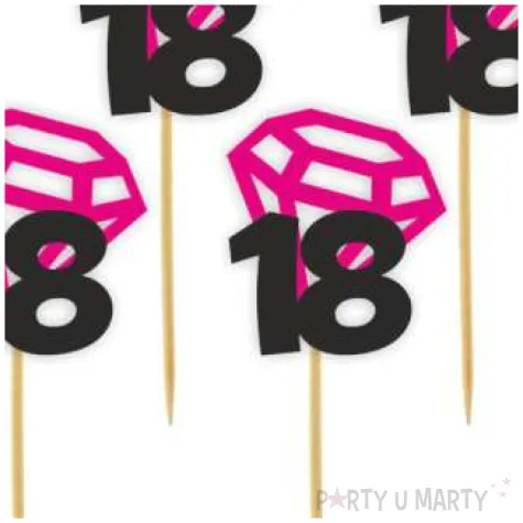 pikery liczba 18 z diamentem fuksja 6 szt