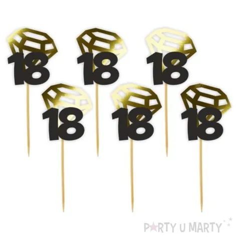 pikery liczba 18 z diamentem zlote metalik 6 szt