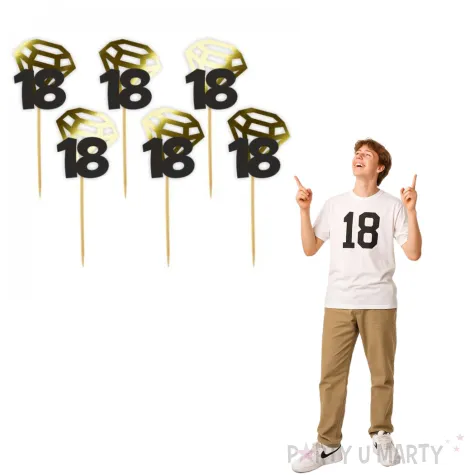 pikery liczba 18 z diamentem zlote metalik 6 szt
