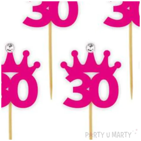 pikery liczba 30 korona z cyrkonia fuksja 6 szt