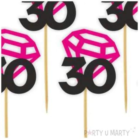 pikery liczba 30 z diamentem fuksja 6 szt