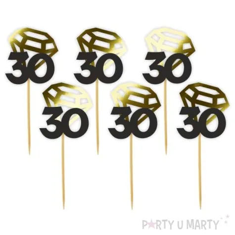 pikery liczba 30 z diamentem zlote metalik 6 szt