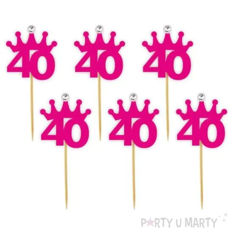 pikery liczba 40 korona z cyrkonia fuksja 6 szt