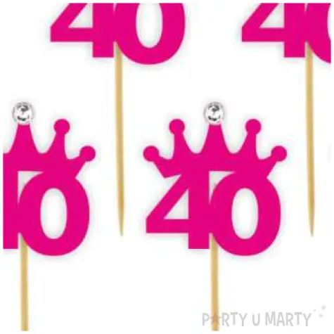 pikery liczba 40 korona z cyrkonia fuksja 6 szt