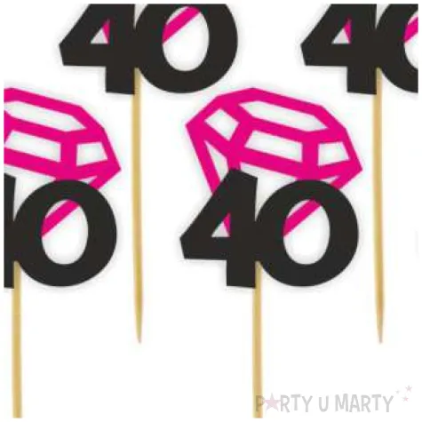 pikery liczba 40 z diamentem fuksja 6 szt