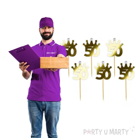 pikery liczba 50 korona z cyrkonia zlote metalik 6 szt