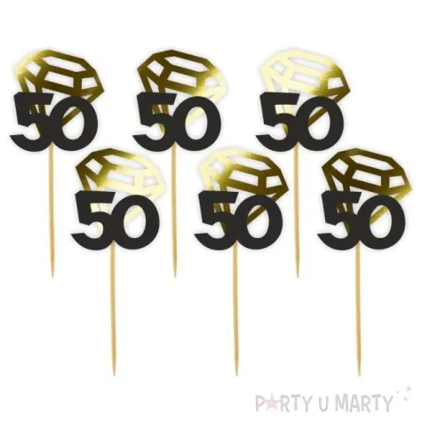 pikery liczba 50 z diamentem zlote metalik 6 szt