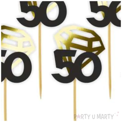 pikery liczba 50 z diamentem zlote metalik 6 szt