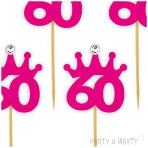 pikery liczba 60 korona z cyrkonia fuksja 6 szt