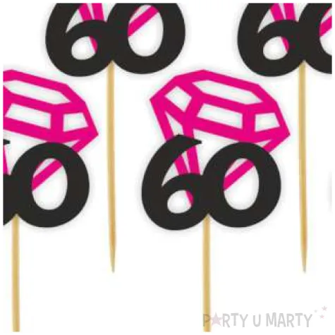 pikery liczba 60 z diamentem fuksja 6 szt