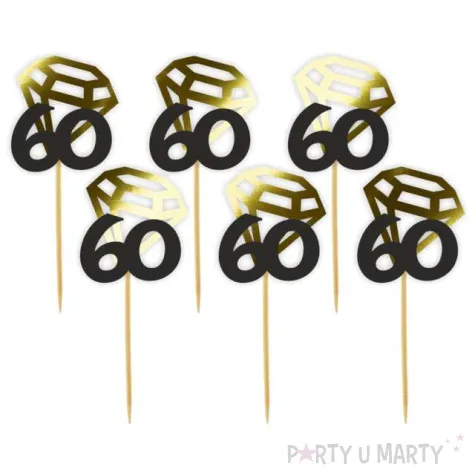 pikery liczba 60 z diamentem zlote metalik 6 szt