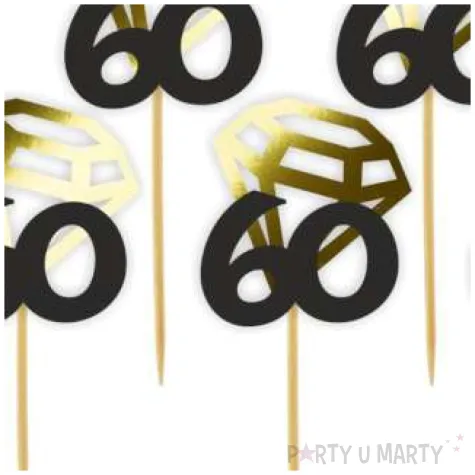 pikery liczba 60 z diamentem zlote metalik 6 szt