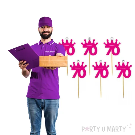 pikery liczba 70 korona z cyrkonia fuksja 6 szt