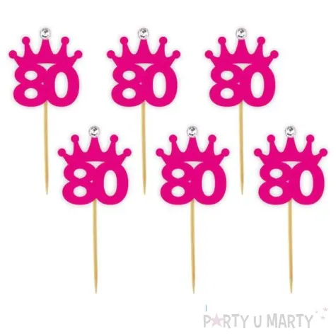 pikery liczba 80 korona z cyrkonia fuksja 6 szt