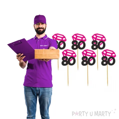 pikery liczba 80 z diamentem fuksja 6 szt