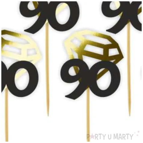 pikery liczba 90 z diamentem zlote metalik 6 szt